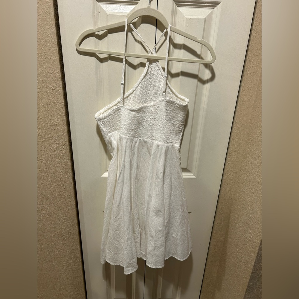 Urban Outfitters Smocked Mini Dress White Babydoll Festival Resort Vacation ,L - Picture 3 of 7
